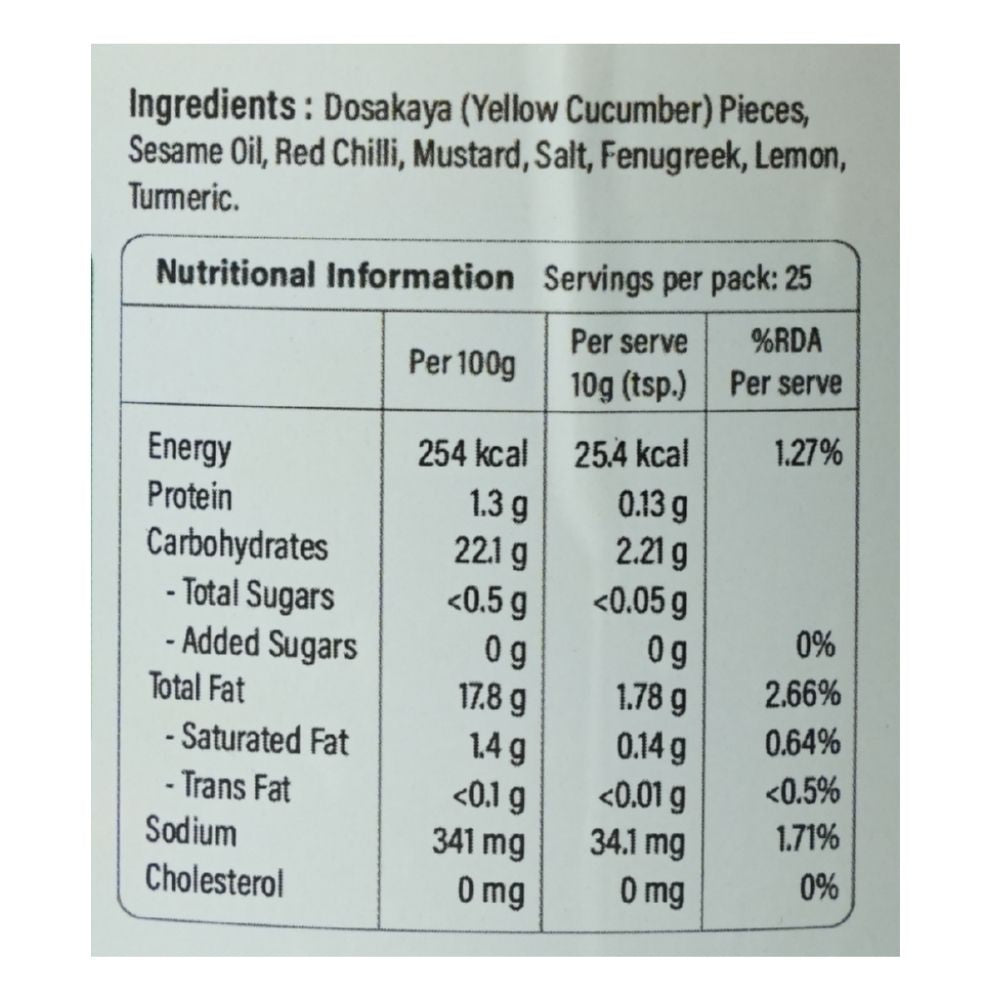 Dosavakaya (Yellow Cucumber) Pickle — Refill Pack